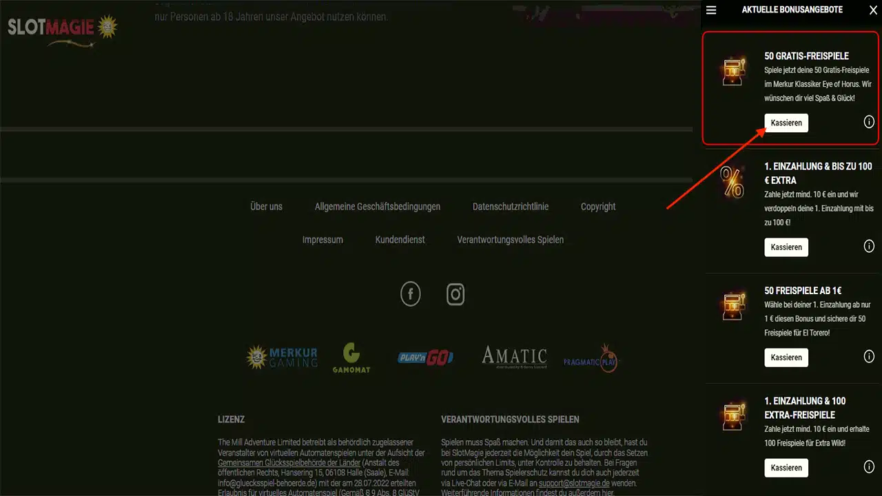 SlotMagie Casino Bonus ohne Einzahlung aktivieren