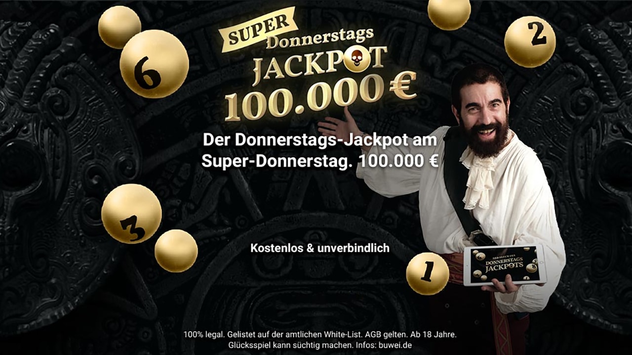 super jackpotpiraten donnerstag jackpot ziehung 100000 euro