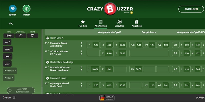 Crazybuzzer Sportwetten mit 5 € Gratiswette