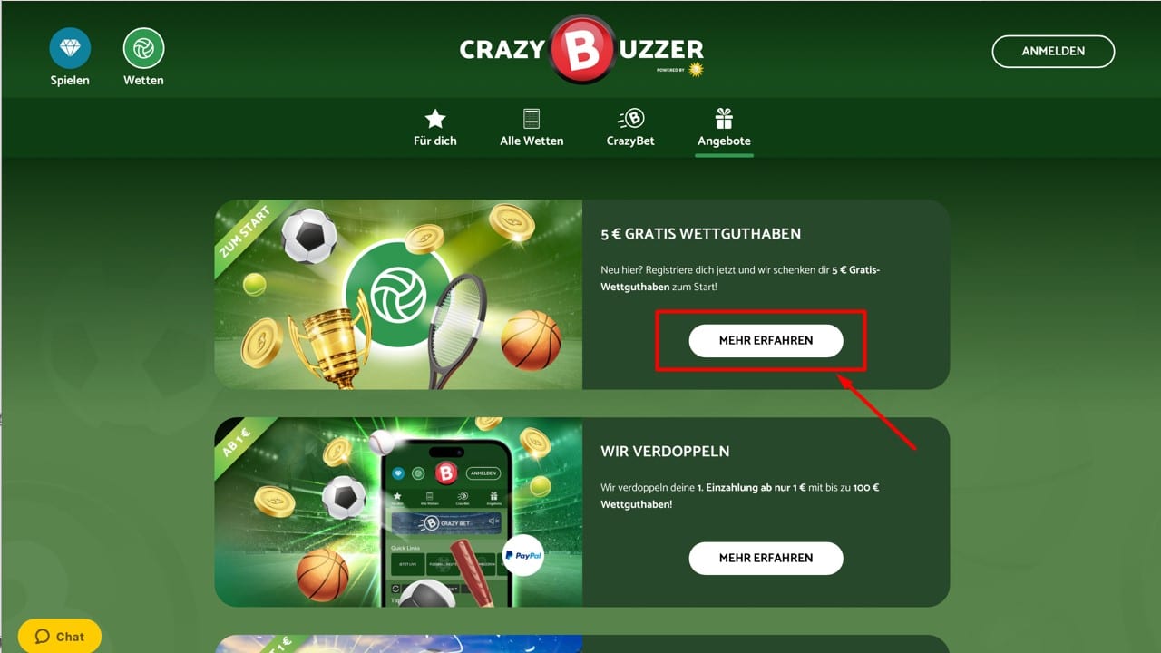 Crazybuzzer Sportwetten 5 Euro gratis