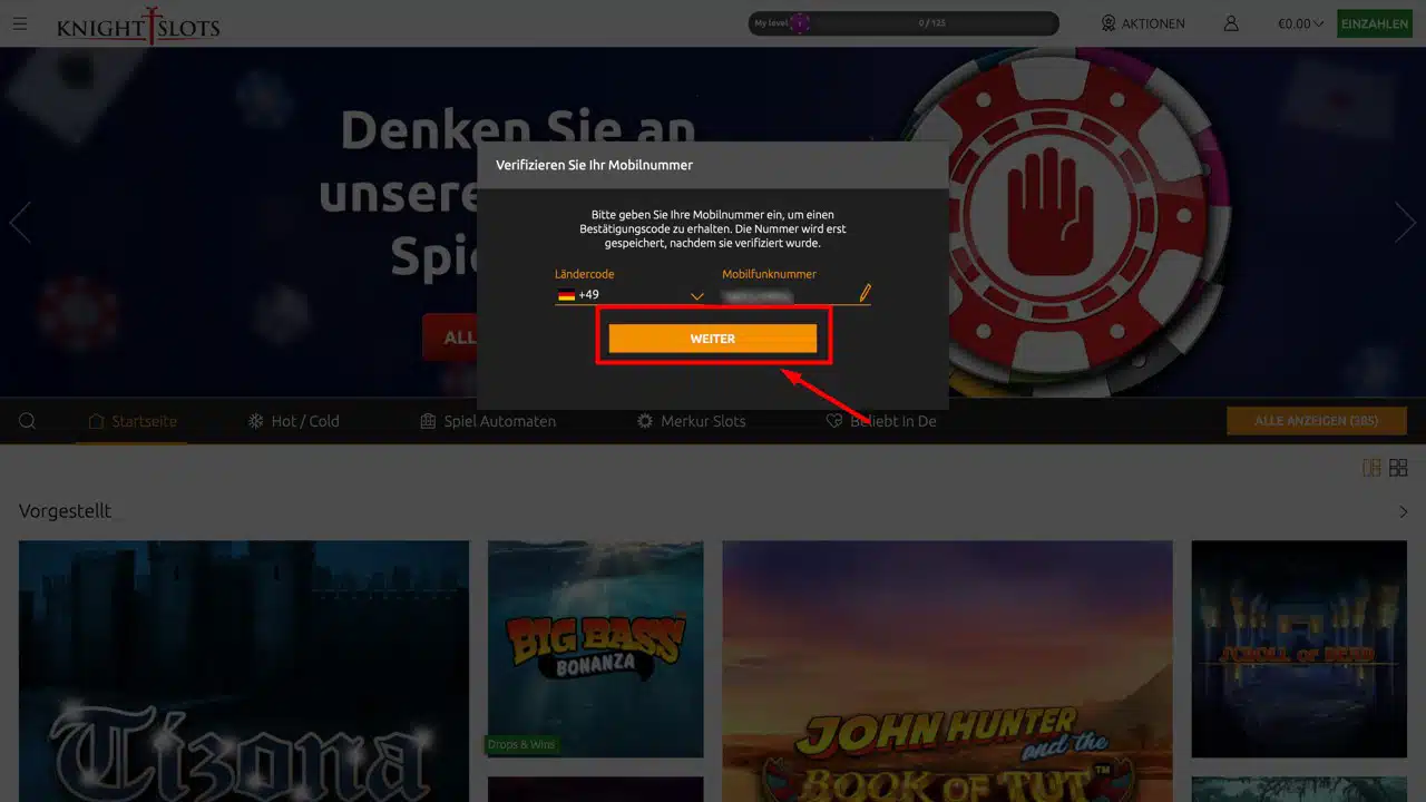 KnightSlots Casino Registrierung f&uuml;r Bonus