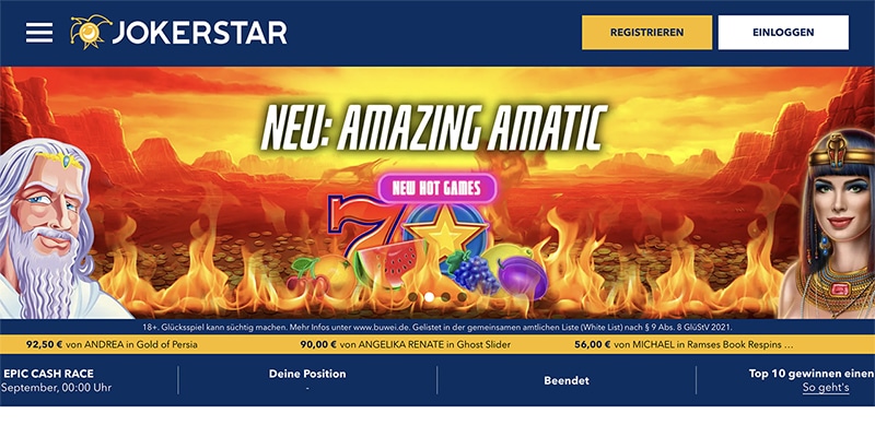 Virtuelle Automatenspiele von Amatic Industries live bei JokerStar Casino