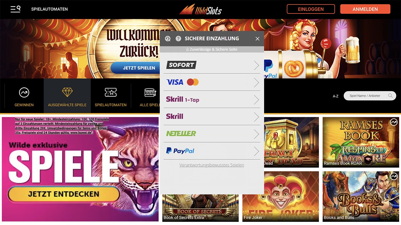 WildSlots Casino Bonus aktivieren mit Einzahlung