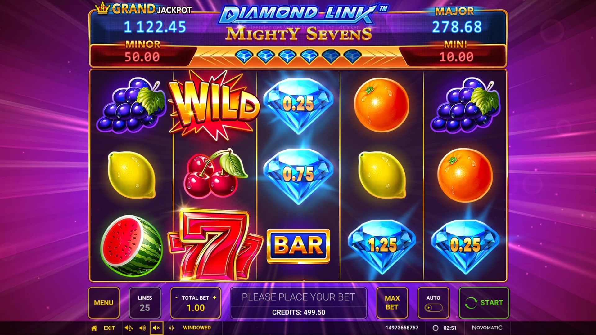 Übersicht Diamond Link Mighty Sevens Spielautomat