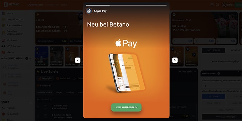 Betano ein neues Apple Pay Online Casino Deutschland