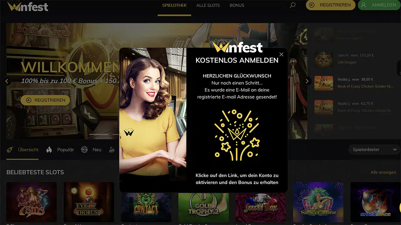 Winfest Casino 50 Freispiele ohne Einzahlung einl&ouml;sen