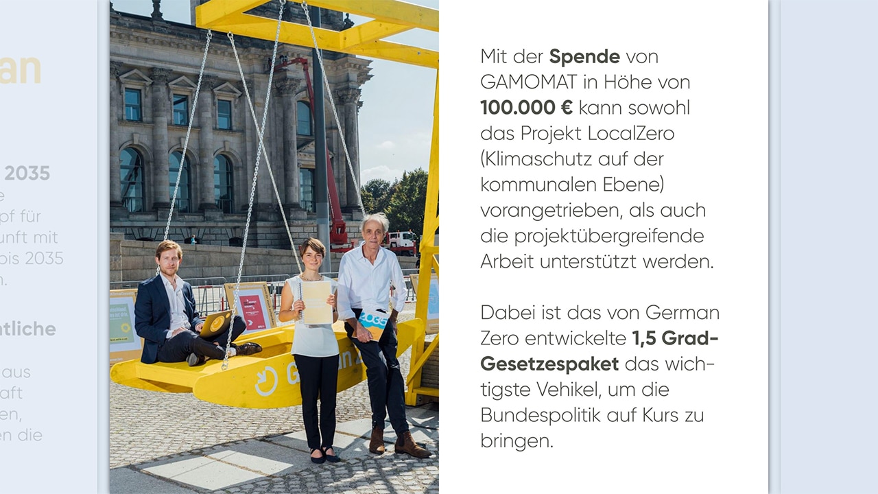 Gamomat spendet 100 000 Euro GermanZero für Klimaneutralität