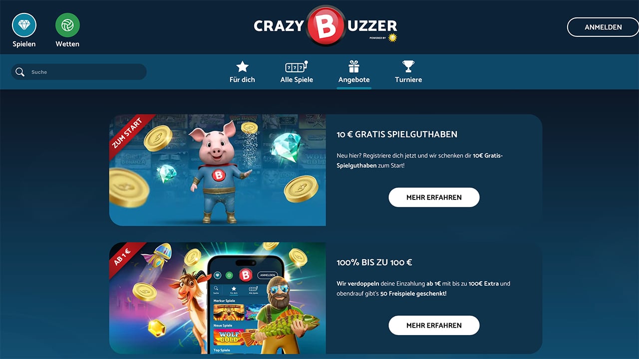 Crazybuzzer Casino 10 Euro Bonus ohne Einzahlung bei Registrierung