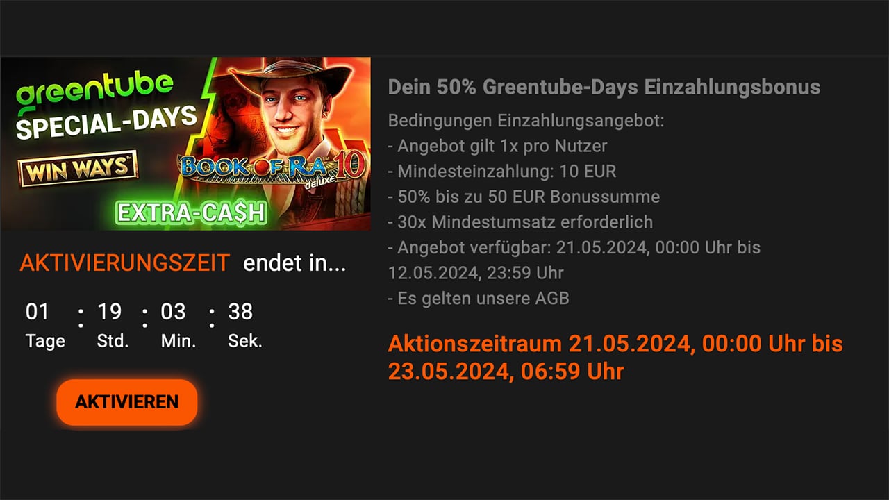 Greentube Special-Days: NOVOLINE.de 50 Euro Bonusgeld