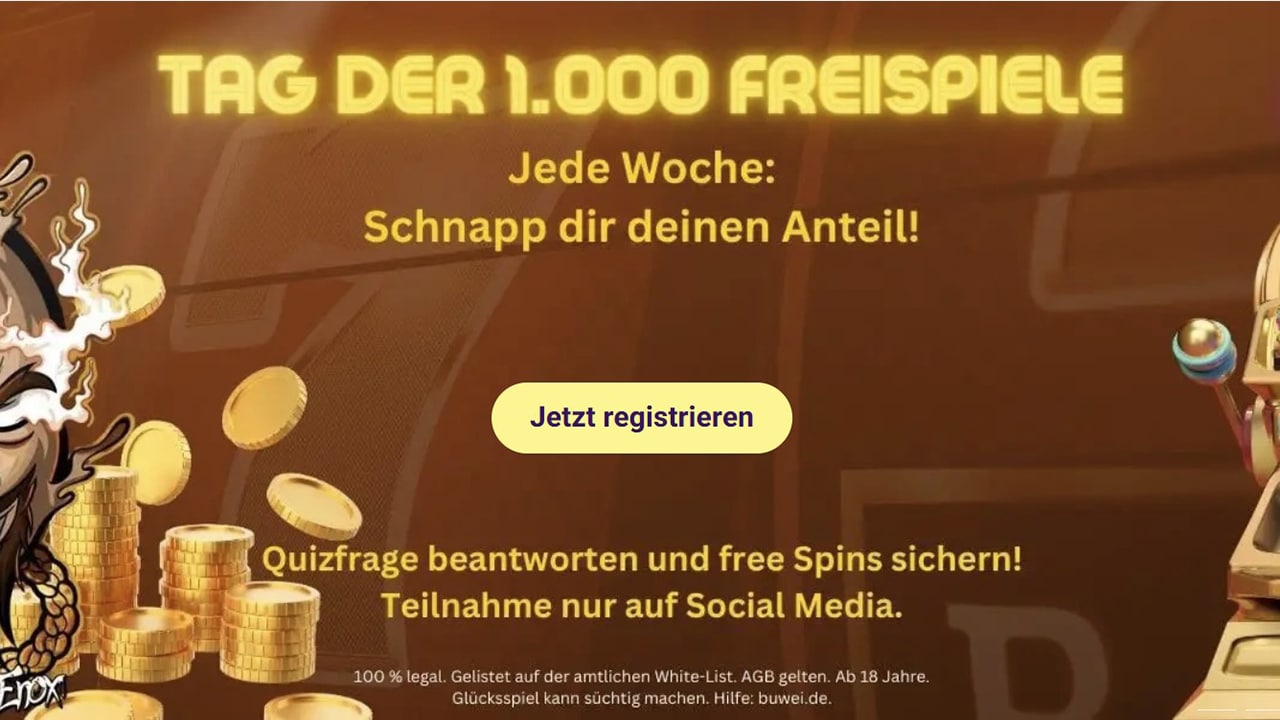 Donnerstag braucht es Glück für 500 Freispiele ohne Einzahlung