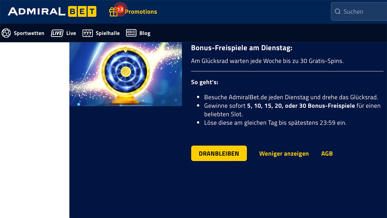 AdmiralBet Online Casino Glücksrad