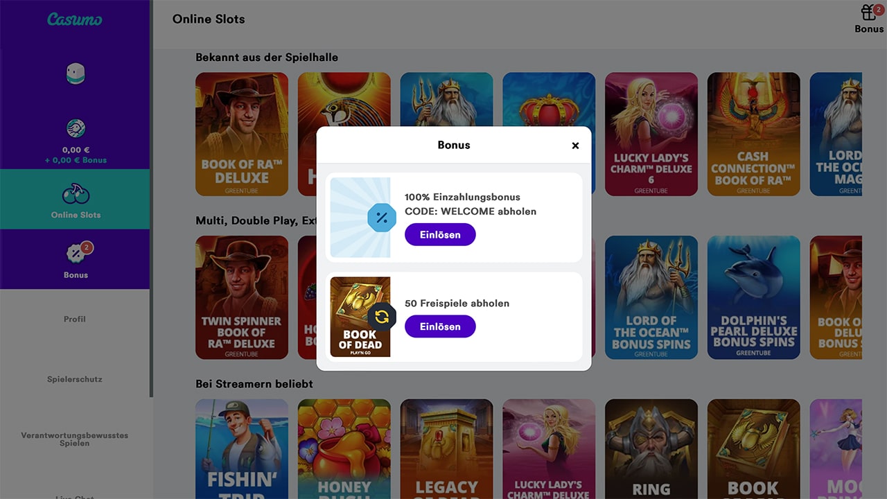 Casumo Casino Freispiele und Bonus einlösen 