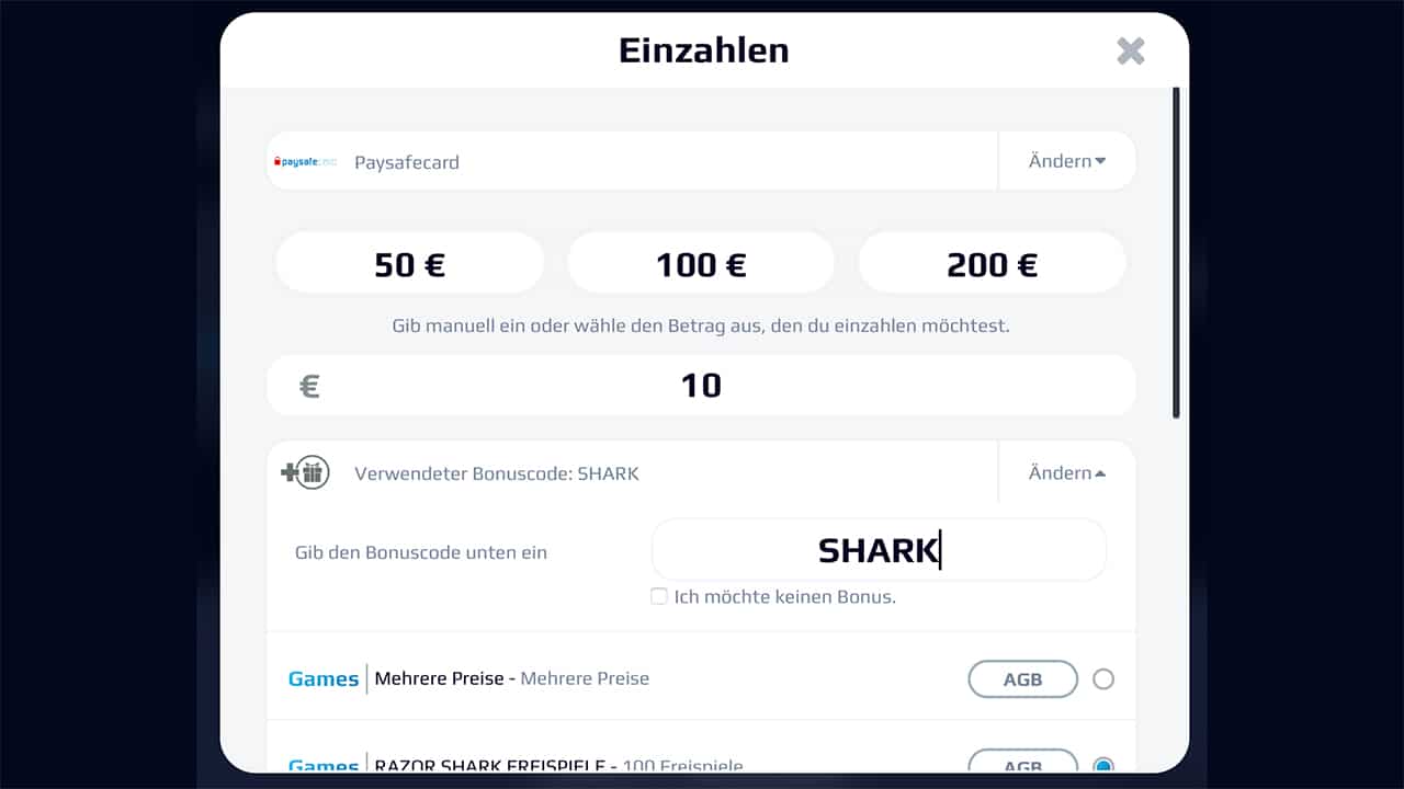 NetBet 200 Freispiele Code Razor Shark