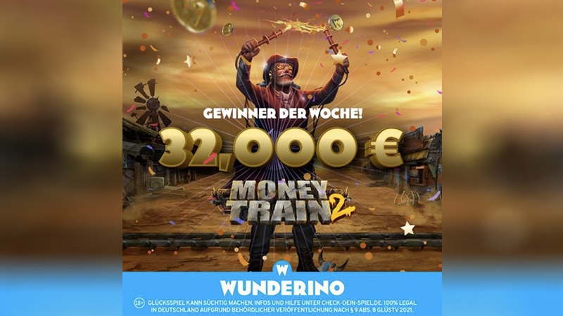 Wunderino, ein Zugraub: Slot Money Train 2 bringt 30 000€!