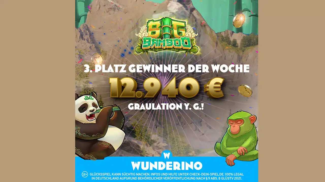 Big Bamboo hoher Gewinn bei Wunderino Big Bamboo hoher Gewinn bei Wunderino