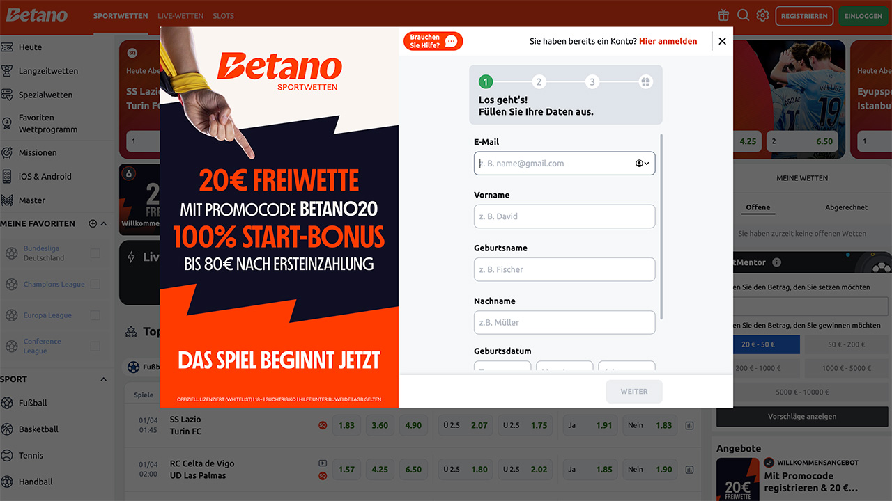 Online Casino Betano gratis Startguthaben