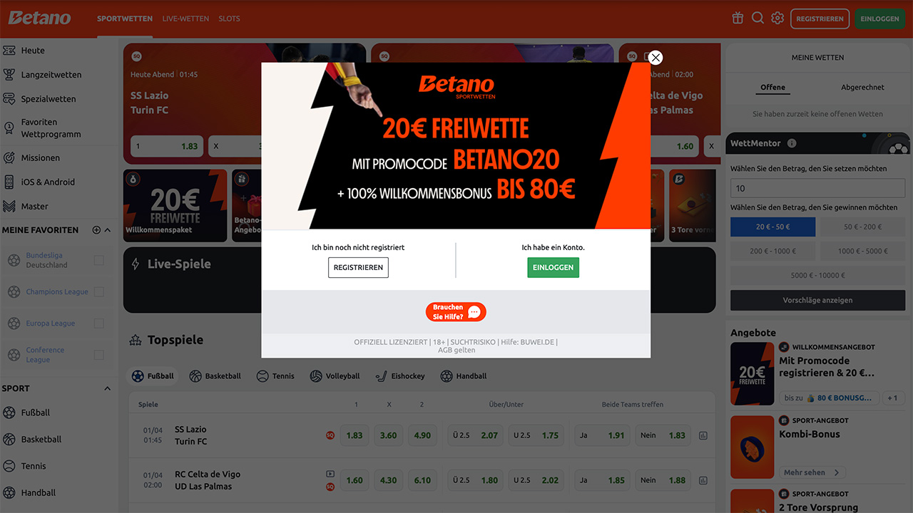 Online Casino Betano Registrierungsbonus