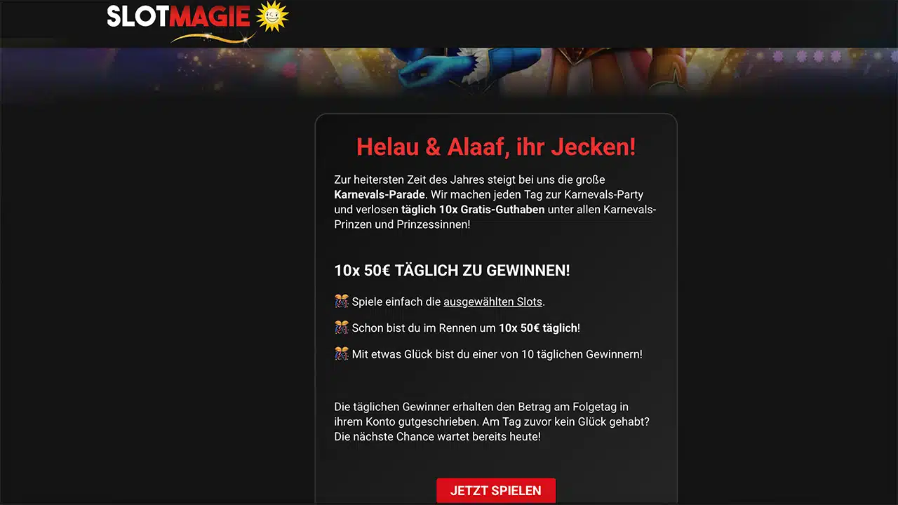 SlotMagie Karnevals-Parade Gewinnspiel 50 Euro