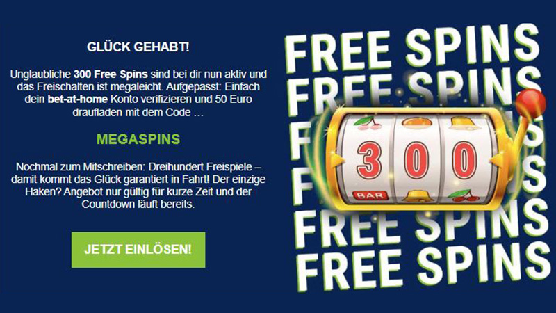 bet-at-home Bonus Code für 300 Freispiele! bet-at-home Bonus Code für 300 Freispiele!