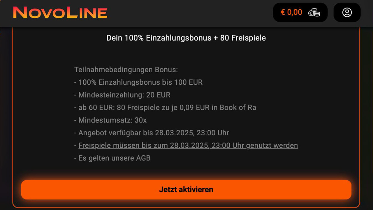 NOVOLINE.DE Wochenende Casino Bonus einlösen NOVOLINE.DE Wochenende Casino Bonus einlösen