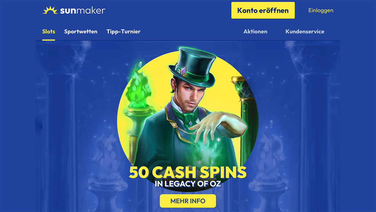 Sunmaker Legacy of Oz 50 Super Cash-Spins Sunmaker Legacy of Oz 50 Super Cash-Spins