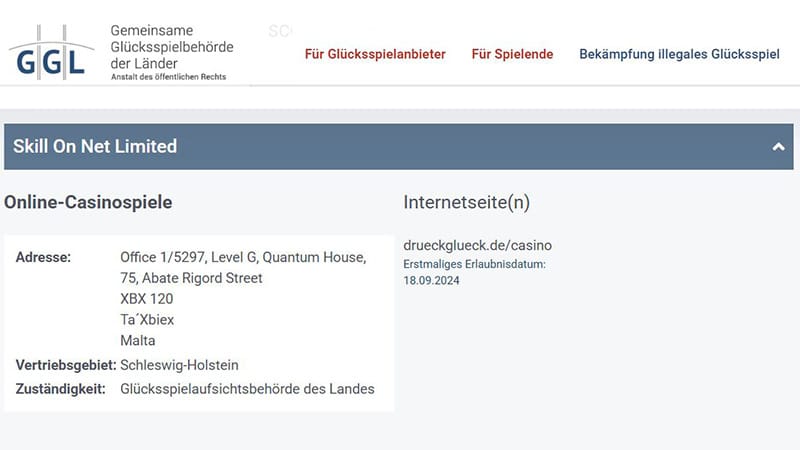 DrückGlück Schleswig-Holstein Online Casino neu auf der GGL-Whitelist DrückGlück Schleswig-Holstein Online Casino neu auf der GGL-Whitelist