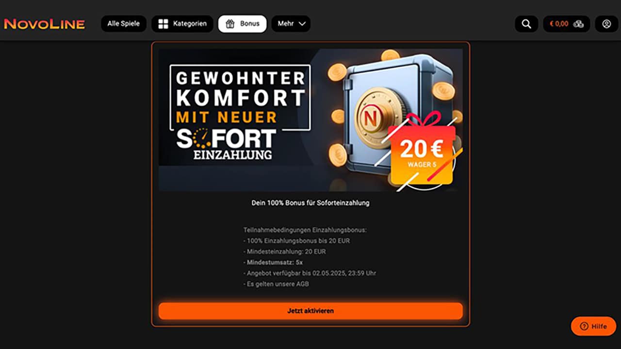 NOVOLINE.DE 20 Euro ohne Einzahlung