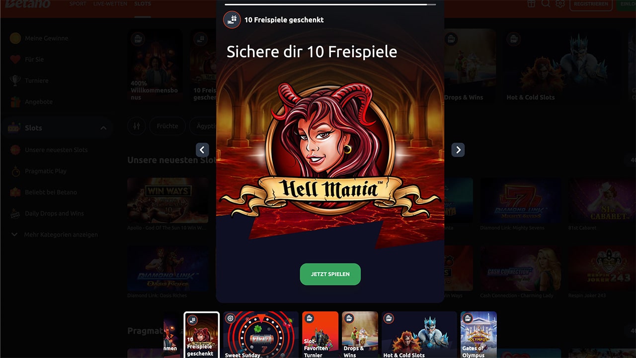 Betano Sonntag Freispiele Hell Mania