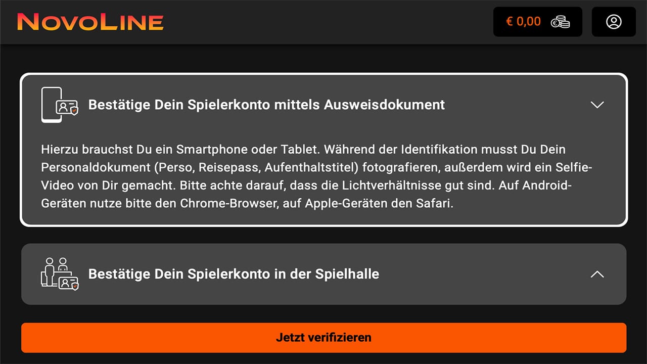 NOVOLINE.DE Verifizierungsbonus