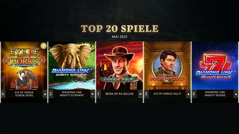 Top 20 Automatenspiele Mai 2025: Greentube 9-mal aufgelistet