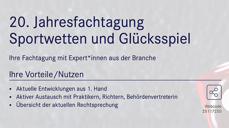 20. Jahresfachtagung Sportwetten & Glücksspiel 2025 - Institut für Management 20. Jahresfachtagung Sportwetten & Glücksspiel 2025 - Institut für Management
