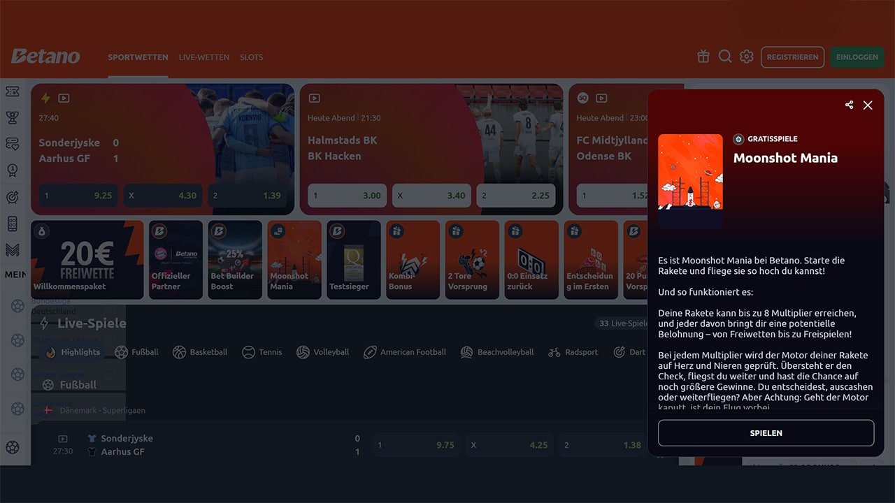 Betano Moonshot Mania aktivieren