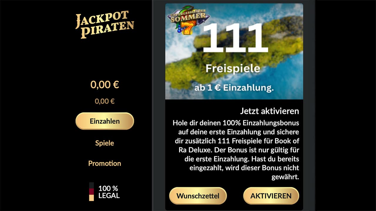 Jackpot Piraten Bonus bei Registrierung