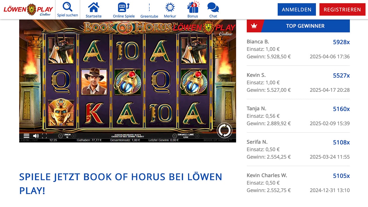 Löwen Play Gewinnerbonus auf Book of Horus Löwen Play Gewinnerbonus auf Book of Horus
