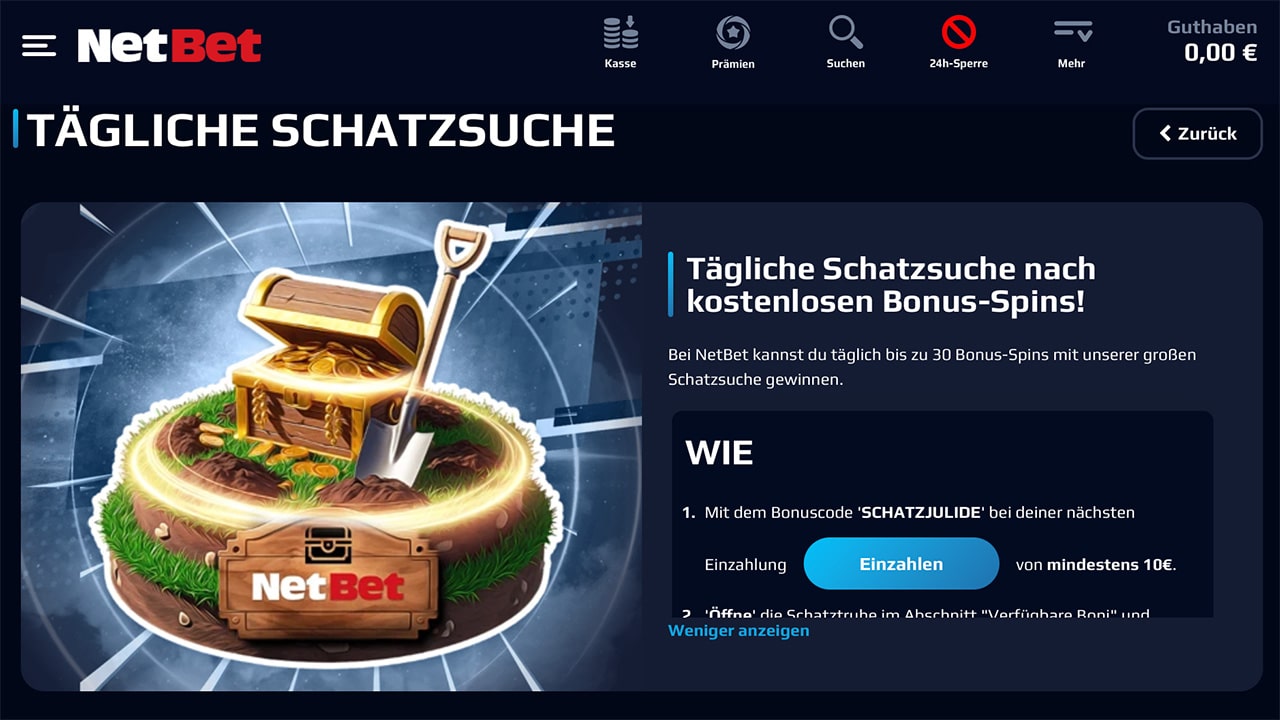 NetBet Bonus Schatztruhe aktivieren