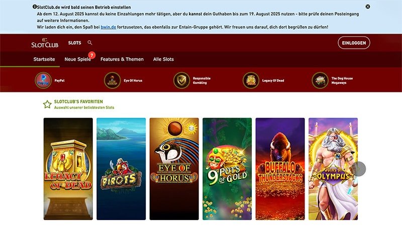 SlotClub Casino Deutschland macht zu und &uuml;bergibt an bwin