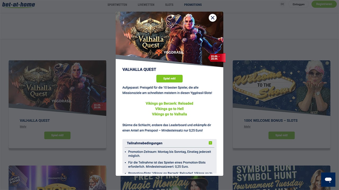 bet-at-home Yggdrasil Turnierteilnehme aktivieren