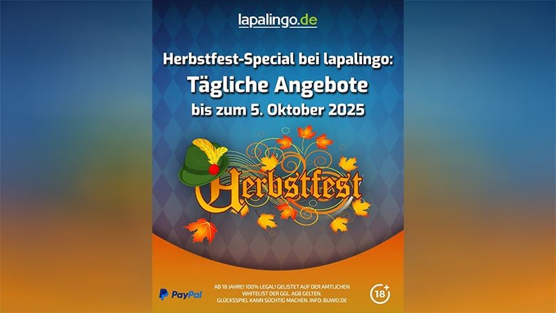 Lapalingo Herbstfest 2025 mit Cashback-Bonus, Freispielen und mehr!