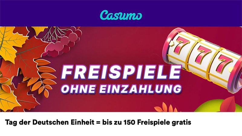 Casumo Tag der Deutschen Einheit bis 150 Freispiele ohne Einzahlung!
