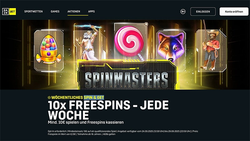 DAZN Bet 10 Freispiele jede Woche – Gewinn sofort auszahlbar!
