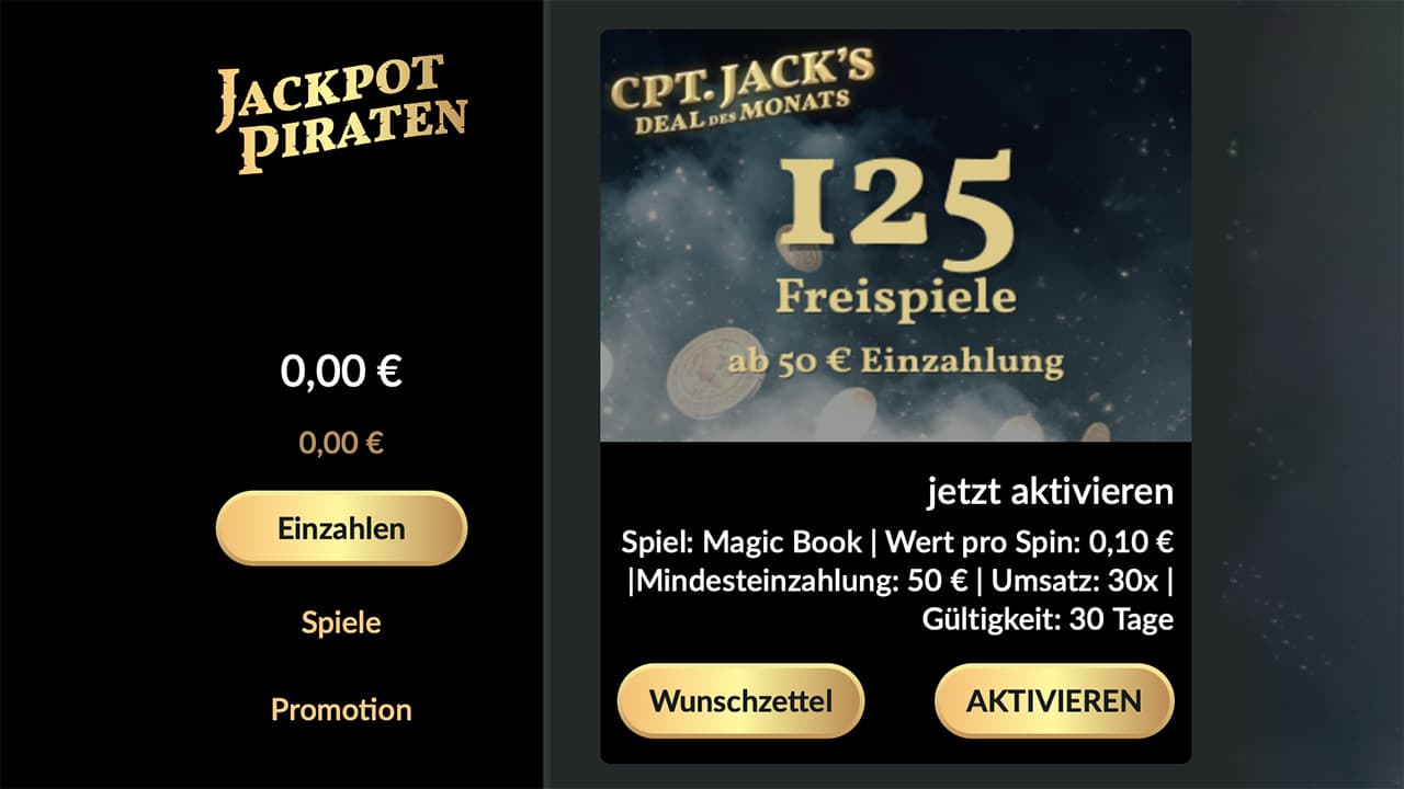 JackpotPiraten 250 Freispiele Oktober 2025