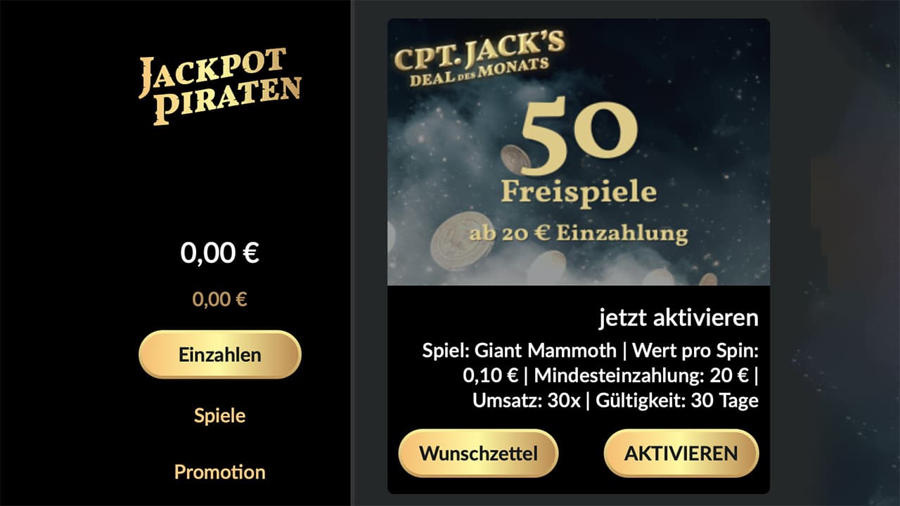 JackpotPiraten Oktober 2025 Freispiele