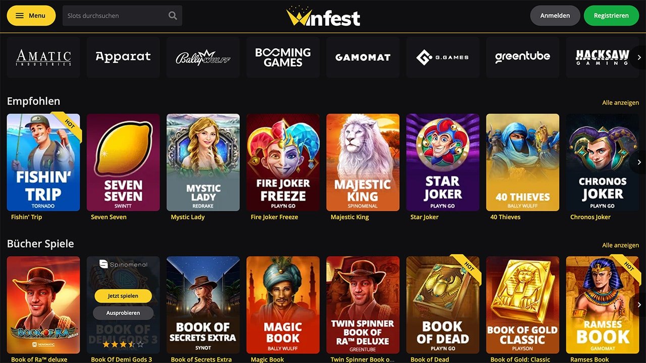 Winfest mit breiter Auswahl moderner Slots