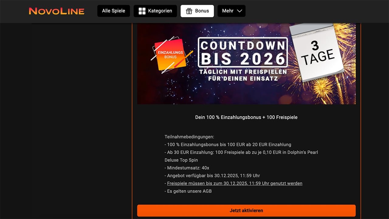 NOVOLINE.DE Neujahr Casino Bonus 2025