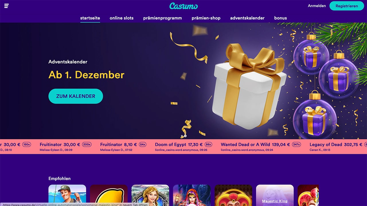 Online Casino Casumo Weihnachtskalender 2025