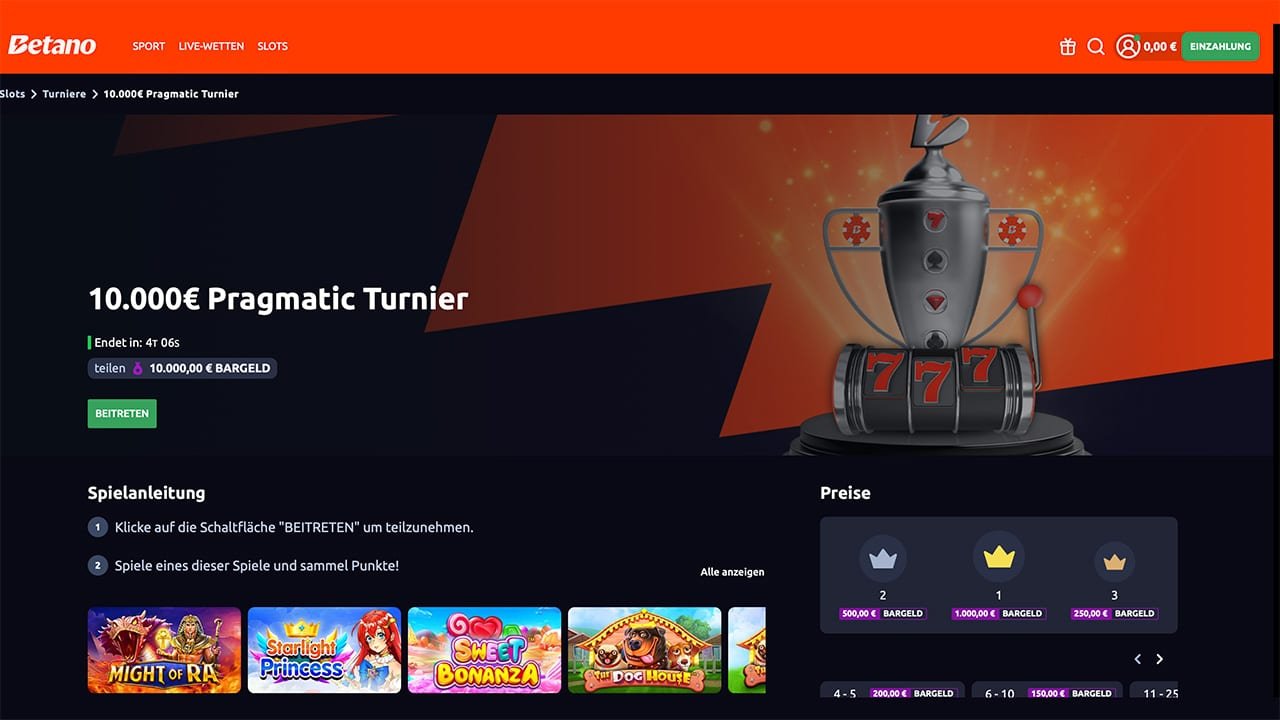 Betano Online Spielautomaten Turnier