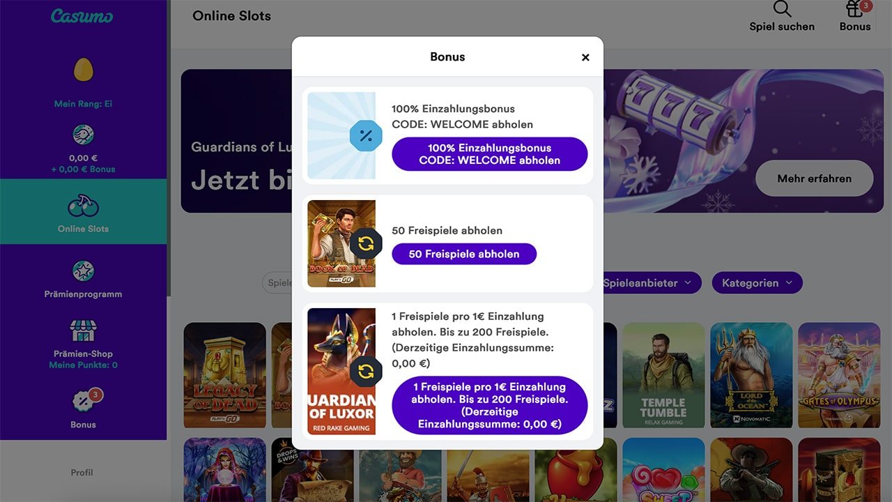 Casumo Guardians of Luxor 200 Freispiele Casumo Guardians of Luxor 200 Freispiele