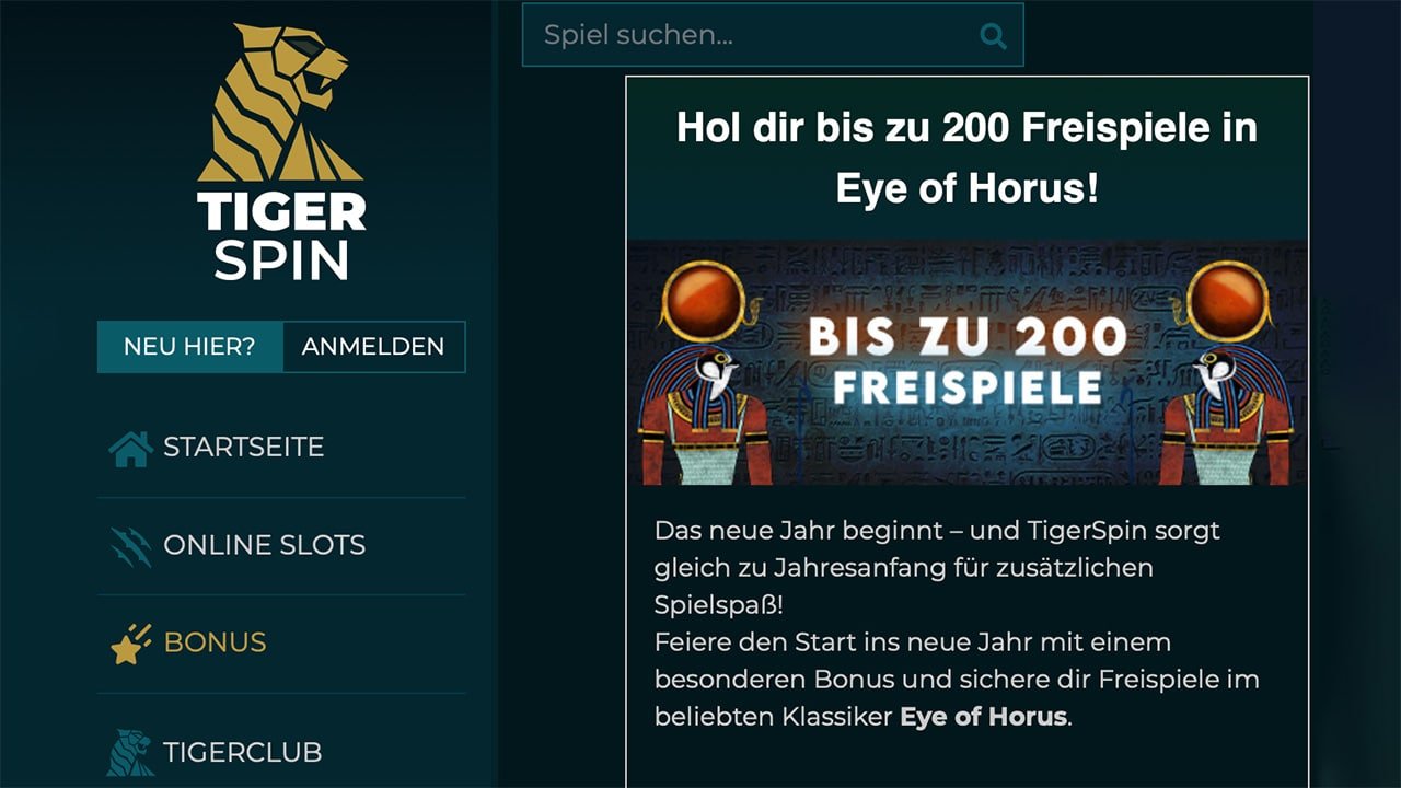 TigerSpin Eye of Horus 200 Freispiele