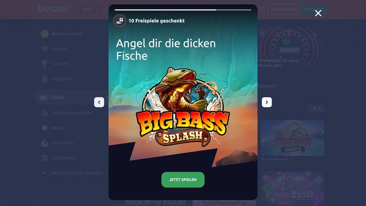 Betano Casino 10 Freispiele ohne Einzahlung Big Bass Splash