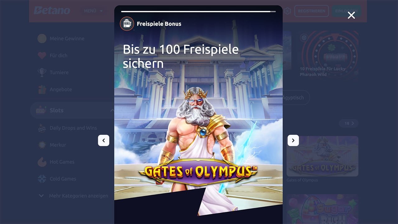 Betano Gates of Olympus 100 Freispiele